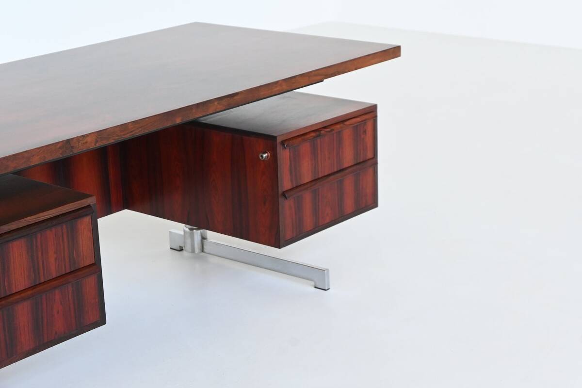 Danish floating writing desk in rosewood and chrome Denmark 1960