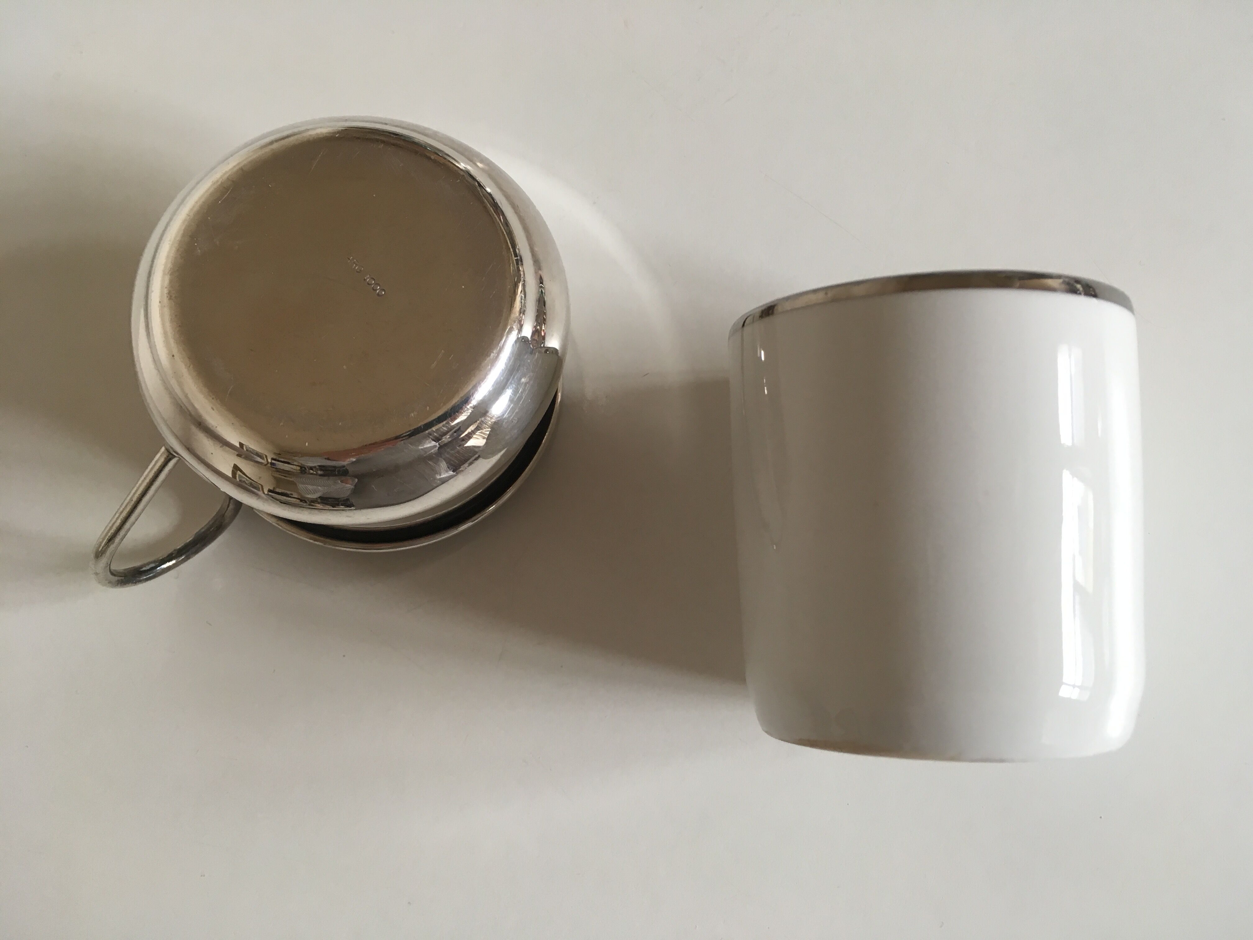 Set of 4 coffee cups silver metal coves Italian design, 70s