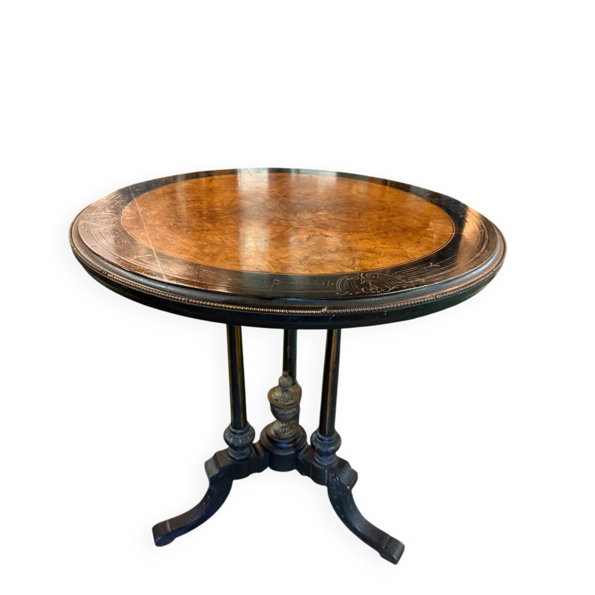 Pedestal table in blackened and fruit wood