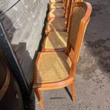 Six Art Deco chairs, 1960s, beech and cane