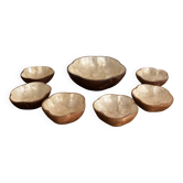 Service Saladier 7 Bowls Wood Inlaid Mother-of-Pearl Capiz Asian Ethnic Decor