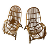 Pair of rattan armchairs with armrests 60s/70s