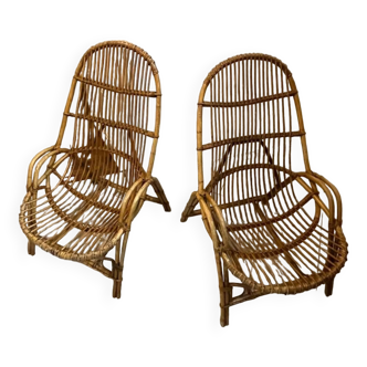 Pair of rattan armchairs with armrests 60s/70s