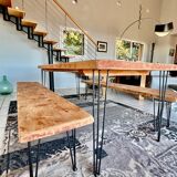 Table en bois massif neuve avec deux bancs - 2 mètres (200x90x5,5cm)