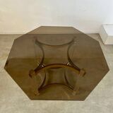 Ancienne table à manger design italien d'Alessandro Albrizzi années 70 lucite et laiton