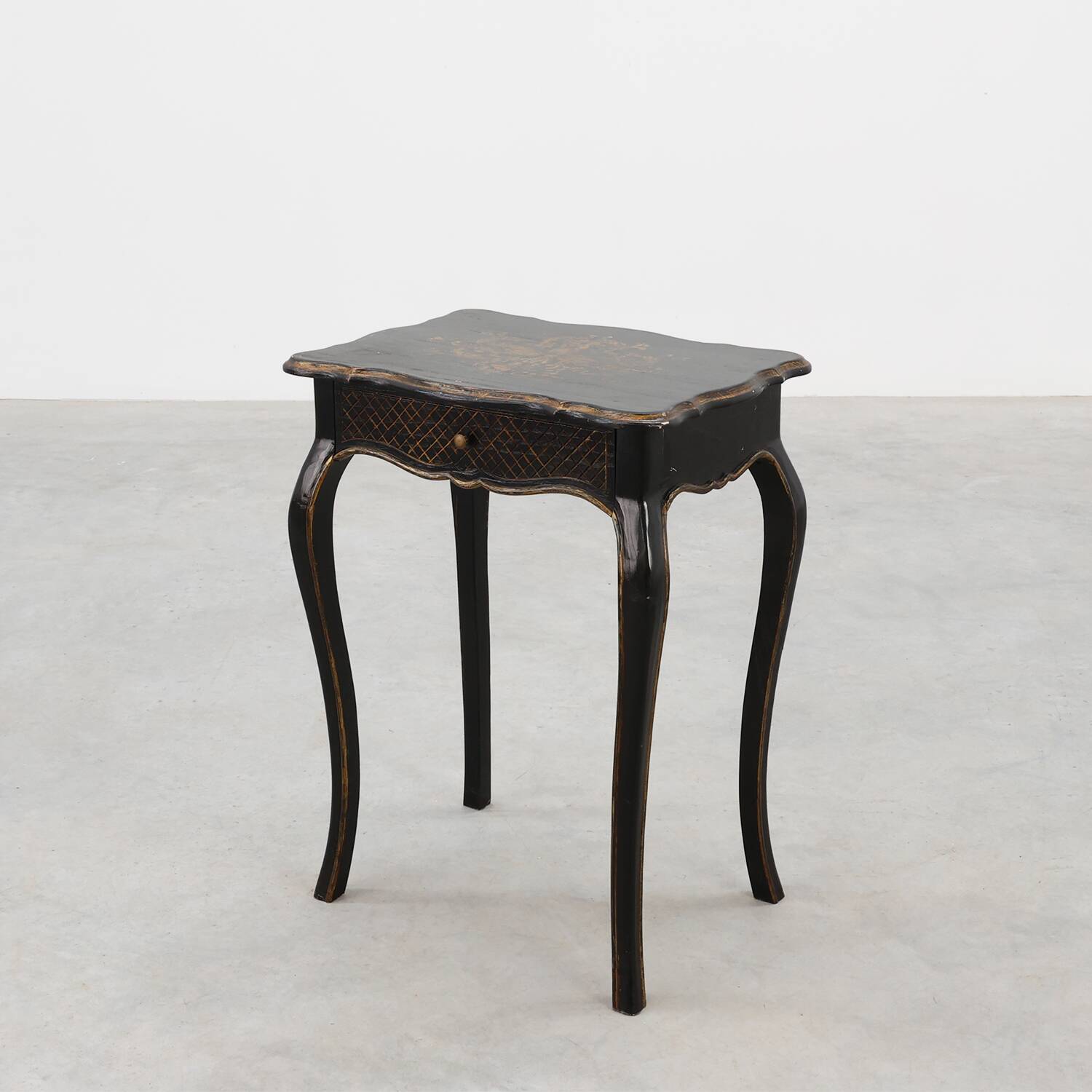 19th Century Black Wooden Side Table with Drawer, France