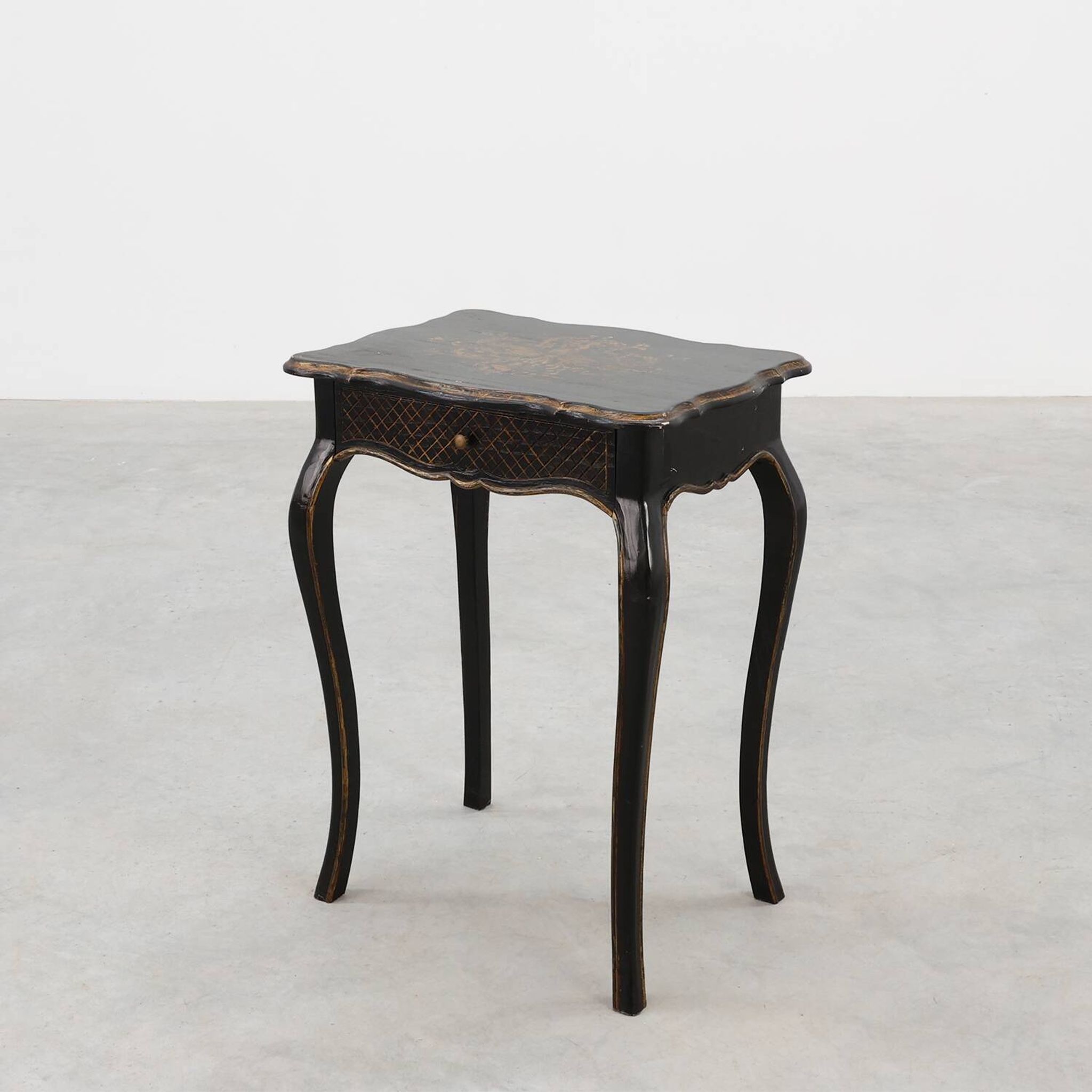 19th Century Black Wooden Side Table with Drawer, France