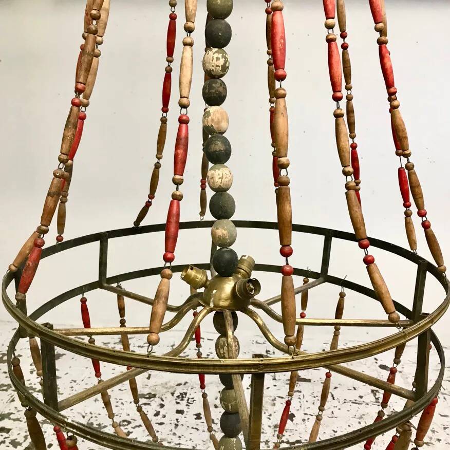 Wooden bead chandelier