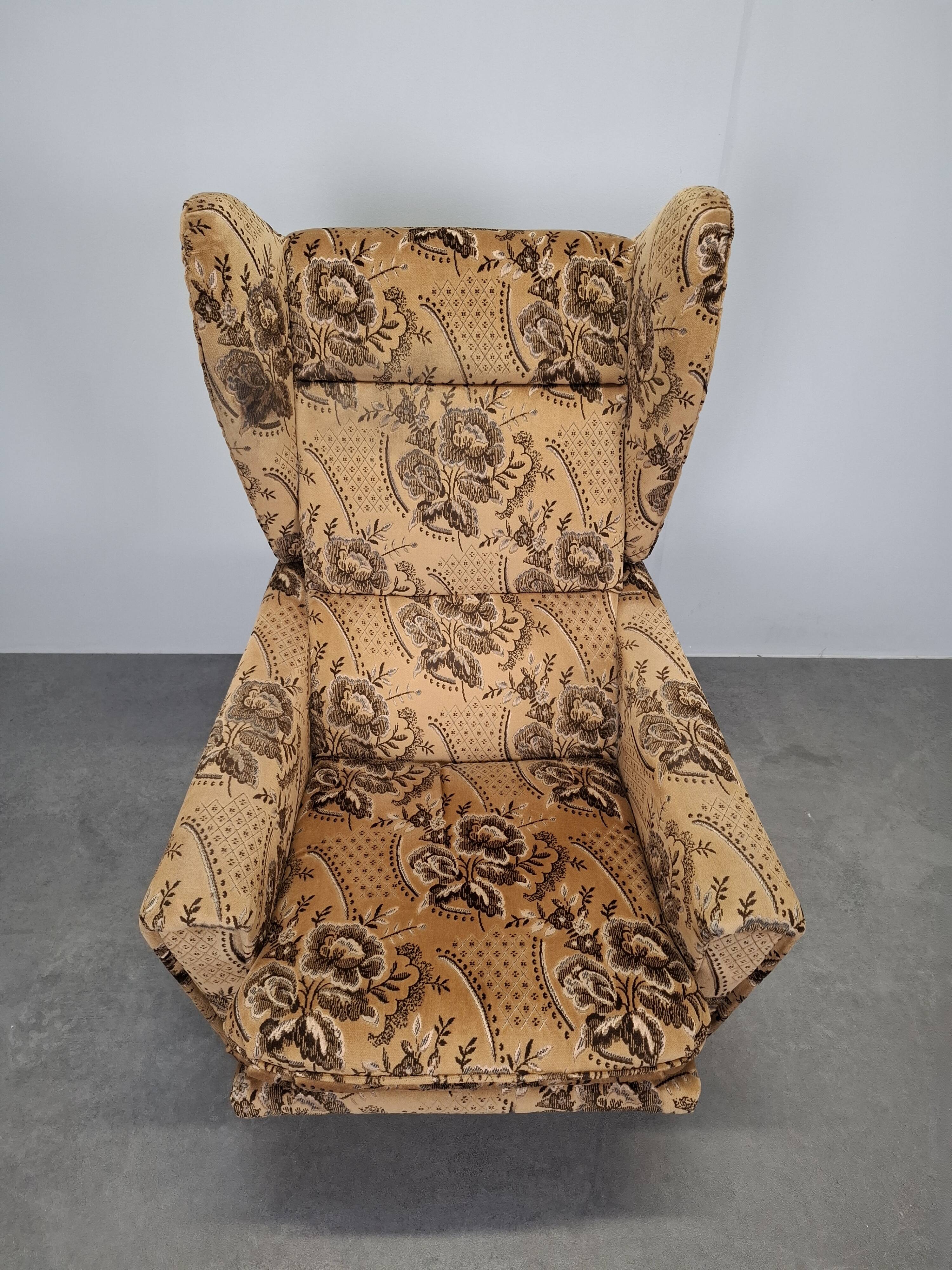 Mid-Century Czechoslovak Plush Wingback Recliner Chair, 1970s