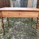 Louis Philippe style old cherry desk table with 2 drawers and 1 pull.