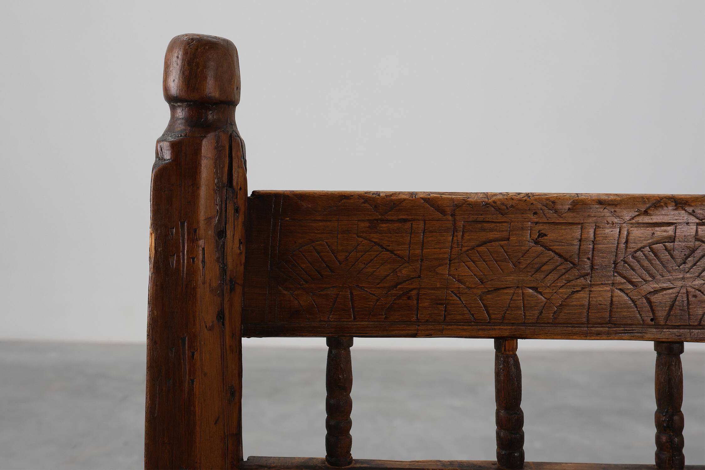 19th Century Spanish Hand-Carved oak Side Chair with Velour Seat