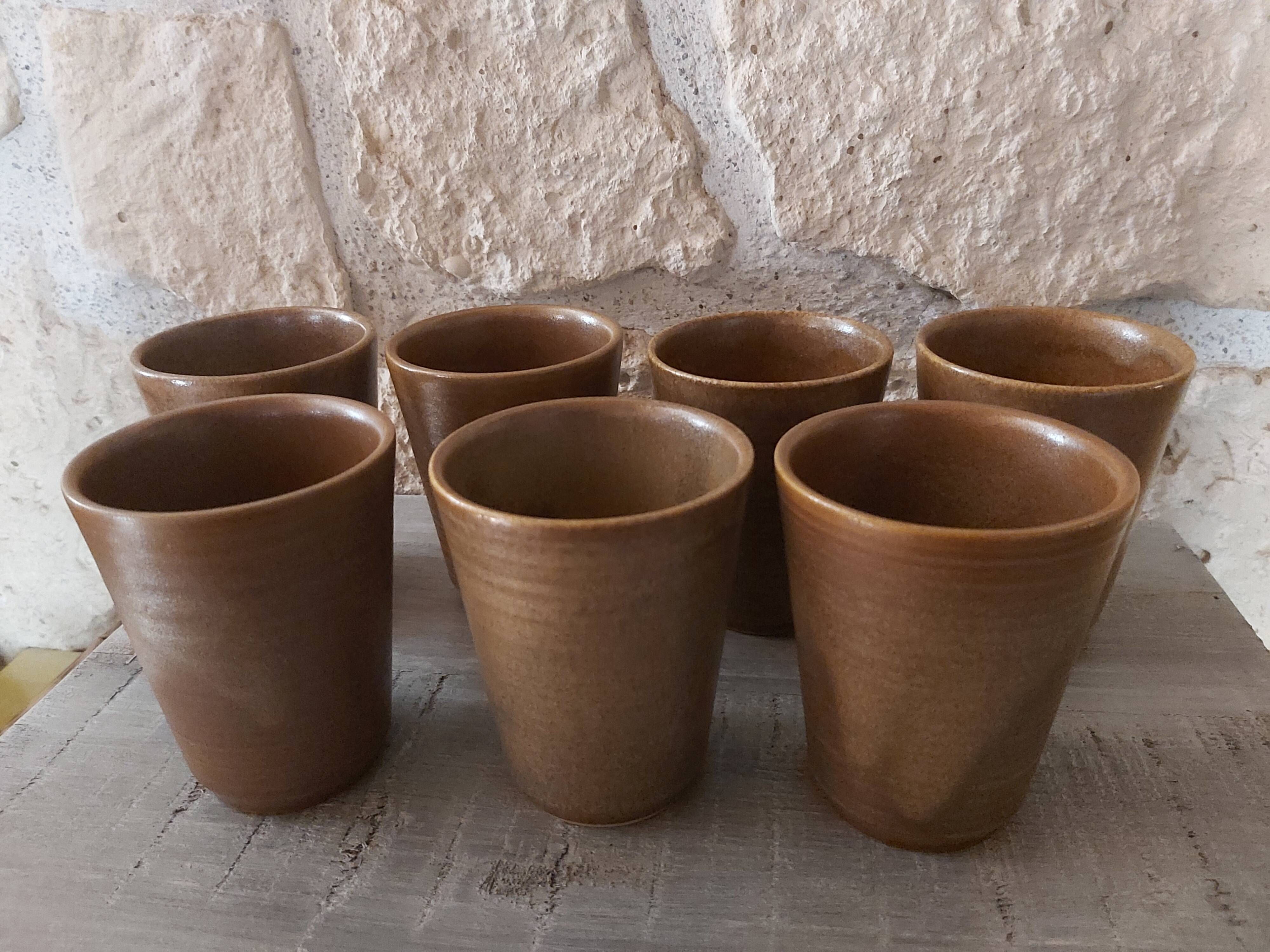 Set of 7 glasses and their Grespot Digoin stoneware decanter