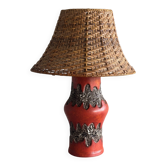 Lampe vintage en céramique West Germany “Fat Lava” et rotin