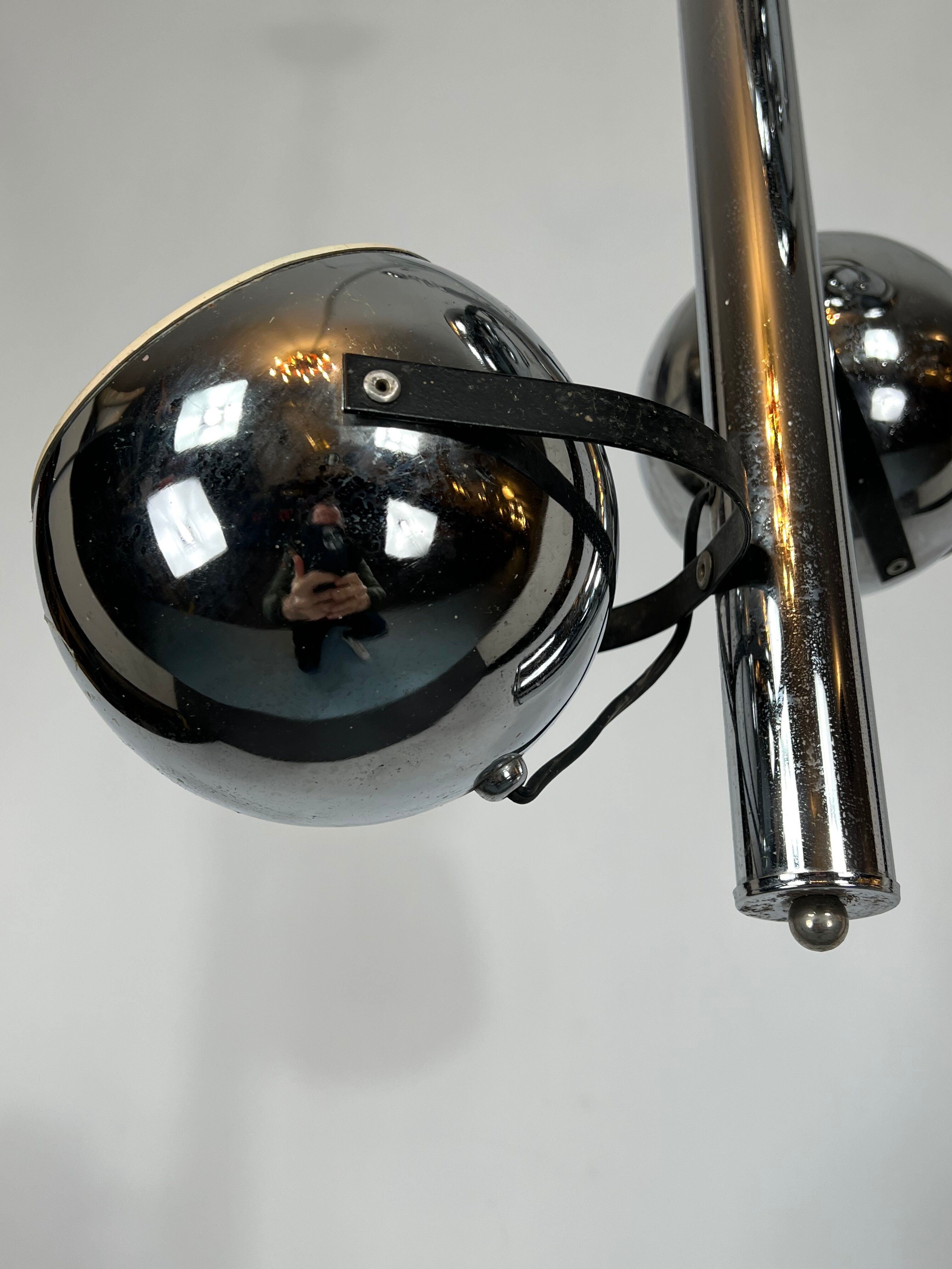 Goffredo Reggiani, three lights chrome chandelier from 70s