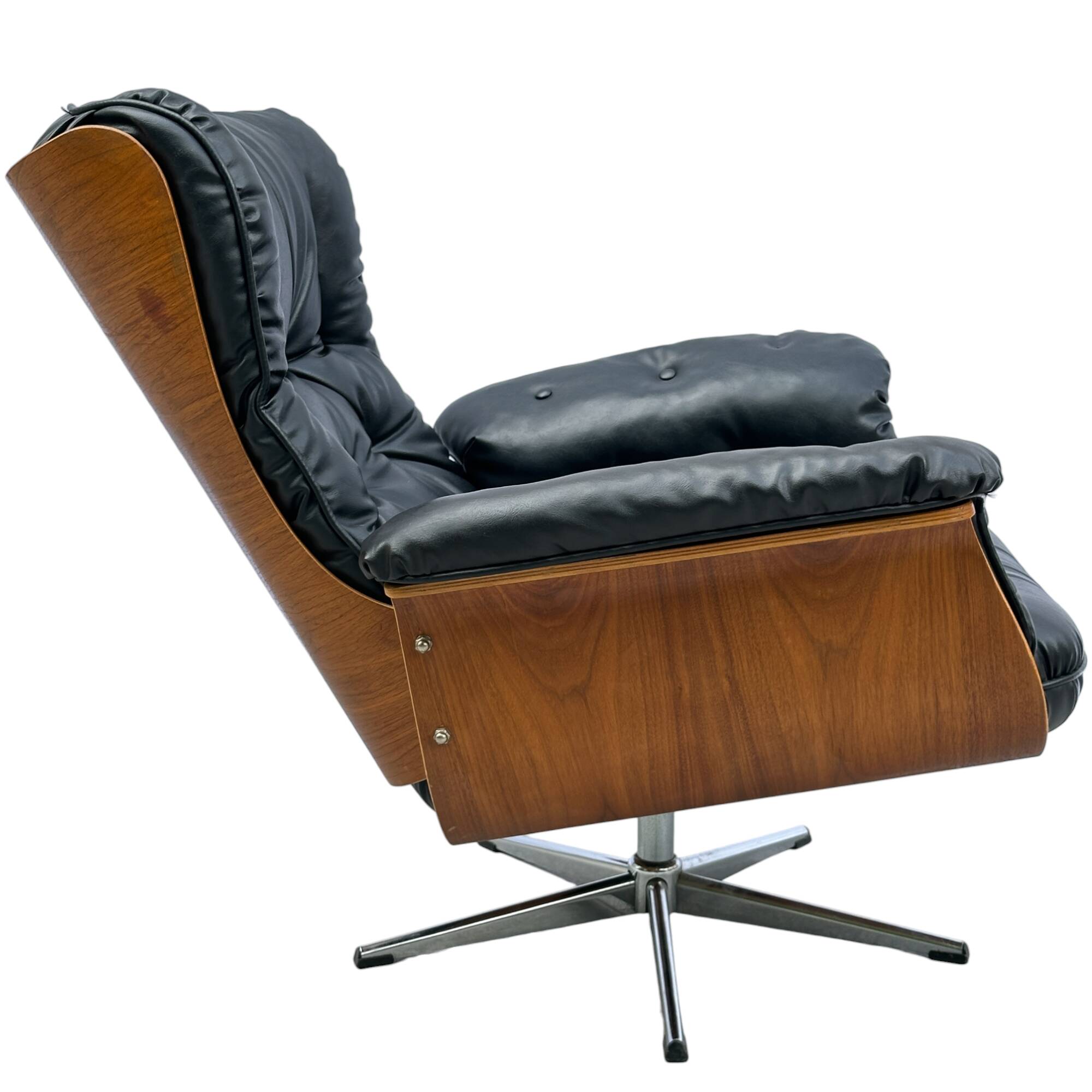 Vintage armchair in leather and rosewood inspired by Martin Stoll design 1970