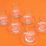 Tea service for 6 glasses / 6 saucers, transparent glass with gilding.