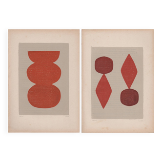 Duo Abstract paintings on old papers - signed Eawy