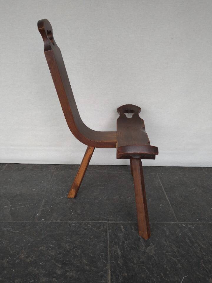 Vintage Spanish Wooden Chair and Stool from the 1970s