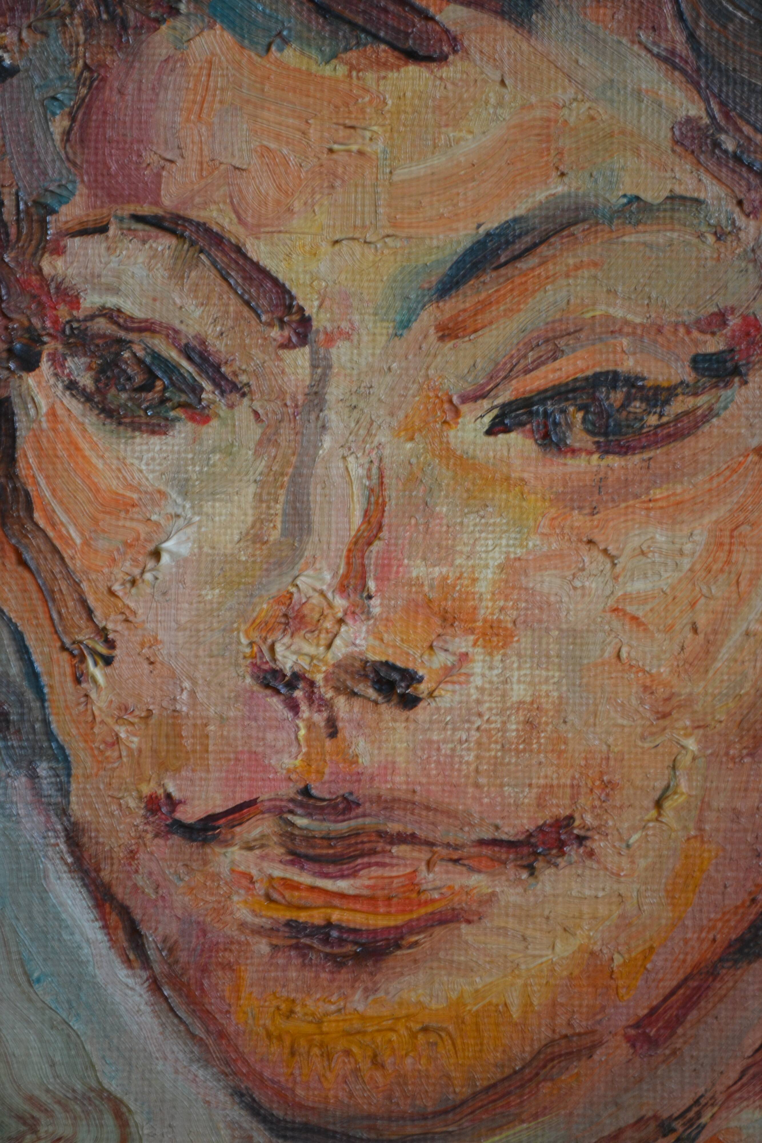 Portrait by Henri Zayan, HST painting, French school, mid-20th century.