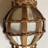 Set of 2 Danish large wood veneer and fabric wall sconces, 1970s