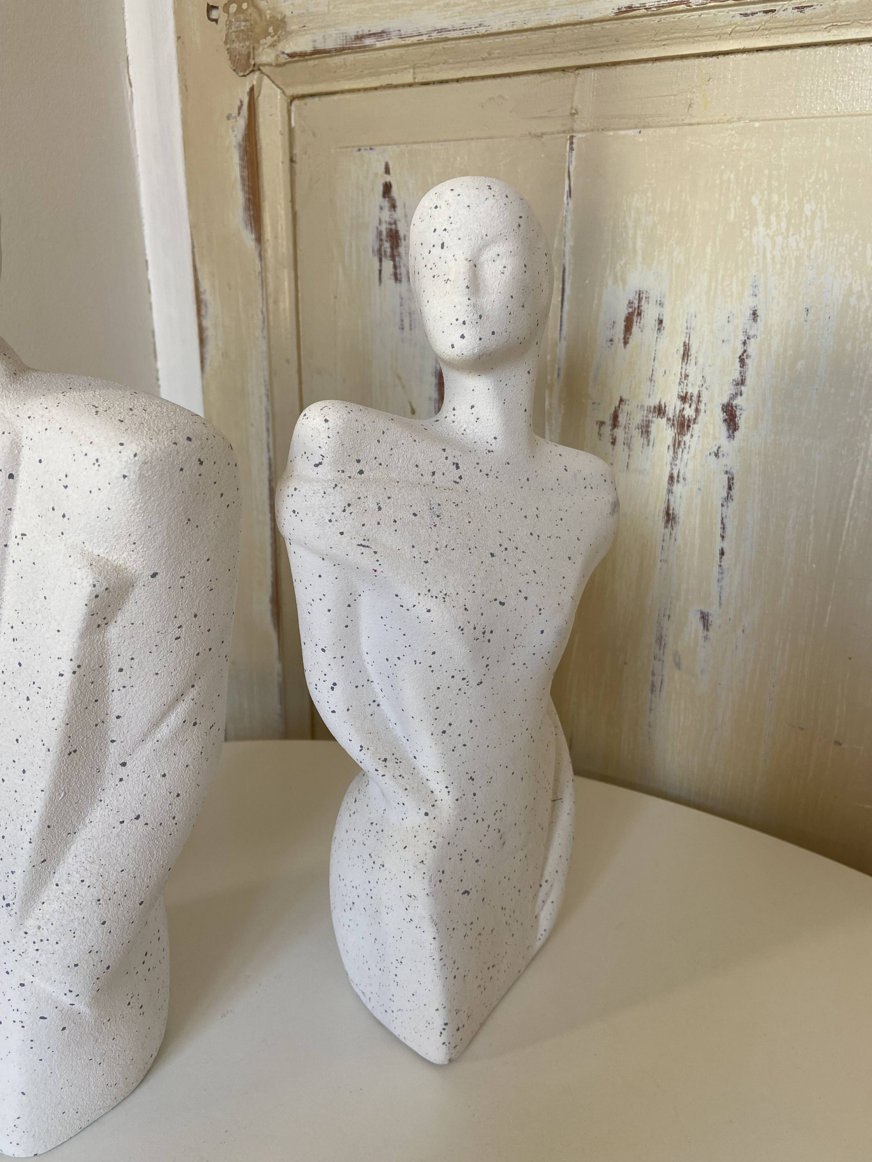 Duo Man Woman Plaster Busts - Style of Lindsey B. Balkweil