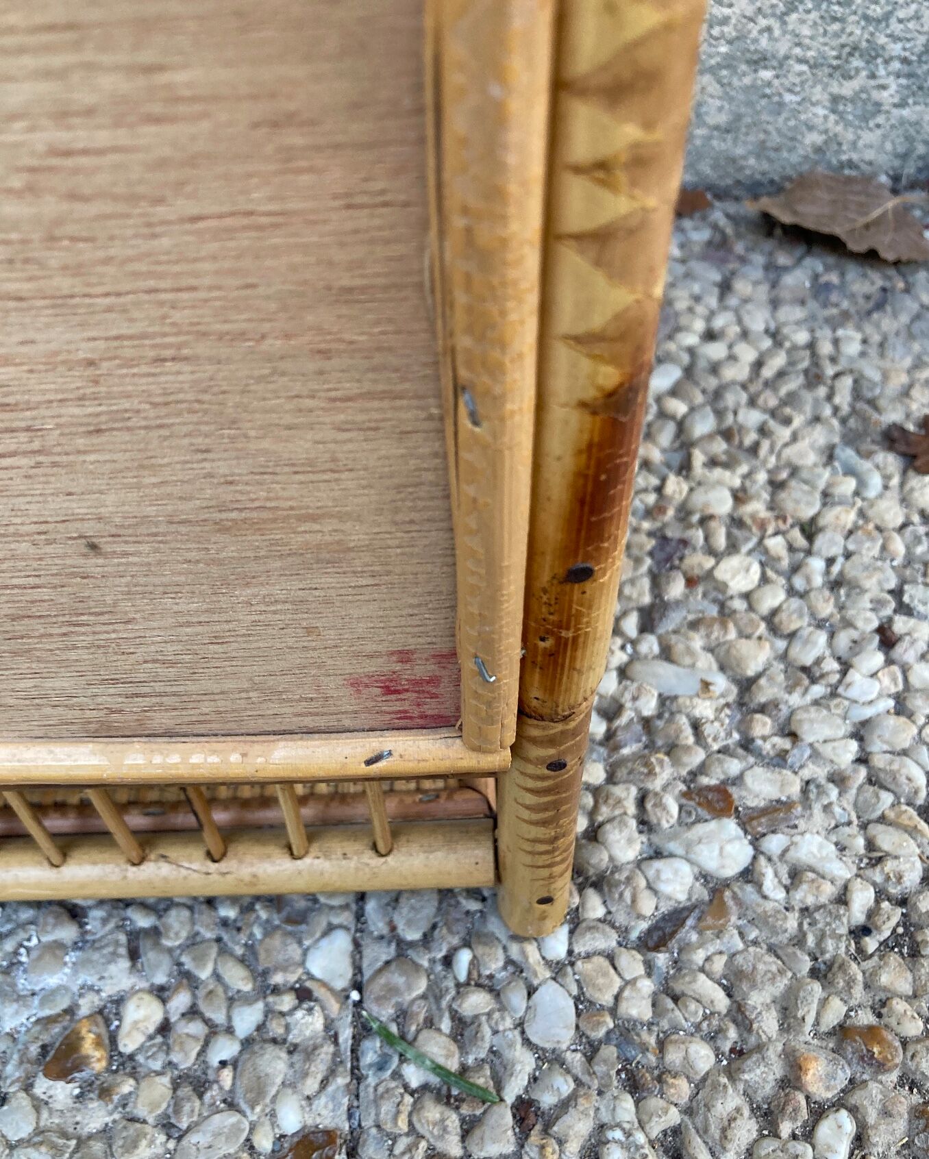 Vintage rattan wall shelf with mirror