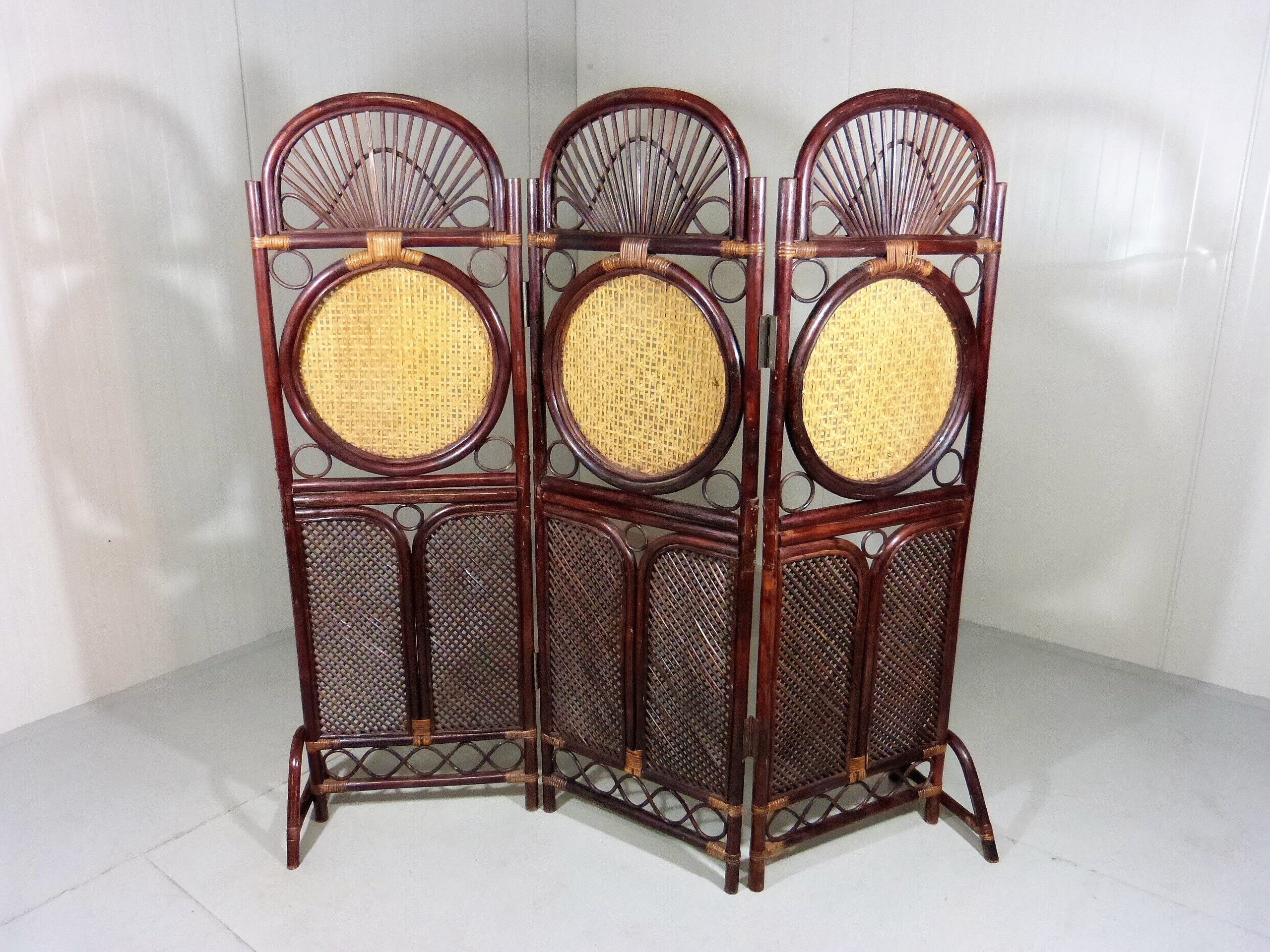 Rattan & wicker folding screen - room divider, 1930’s