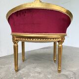 Fauteuil bois doré et velours rouge Louis XVI