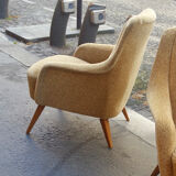 Fauteuil club danois accoudoir vague années 50/60 jaune beige