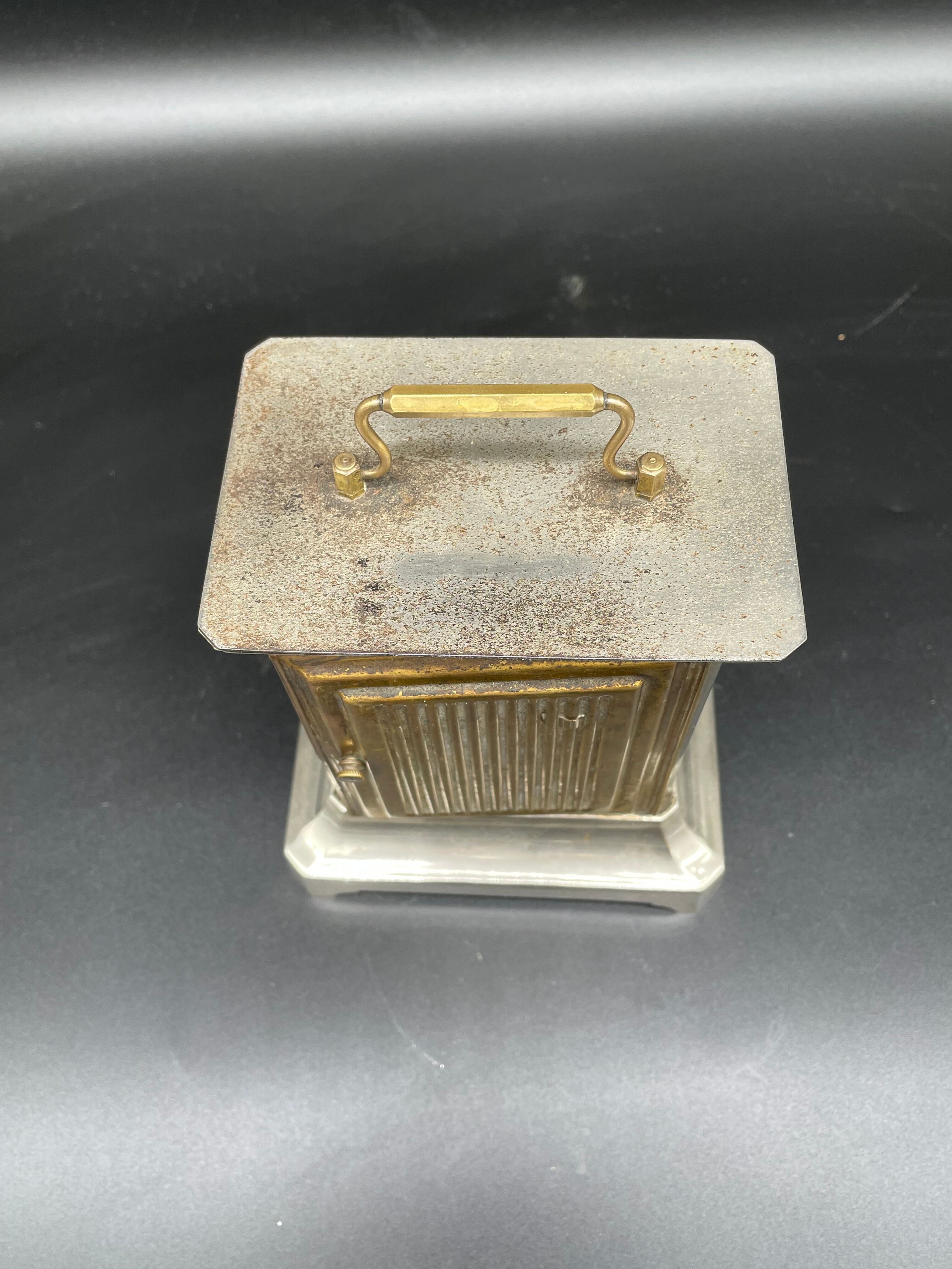 Horloge, pendule d'officier, laiton, pendule voyage, réveil, cadran, vitres latérales, restaurée