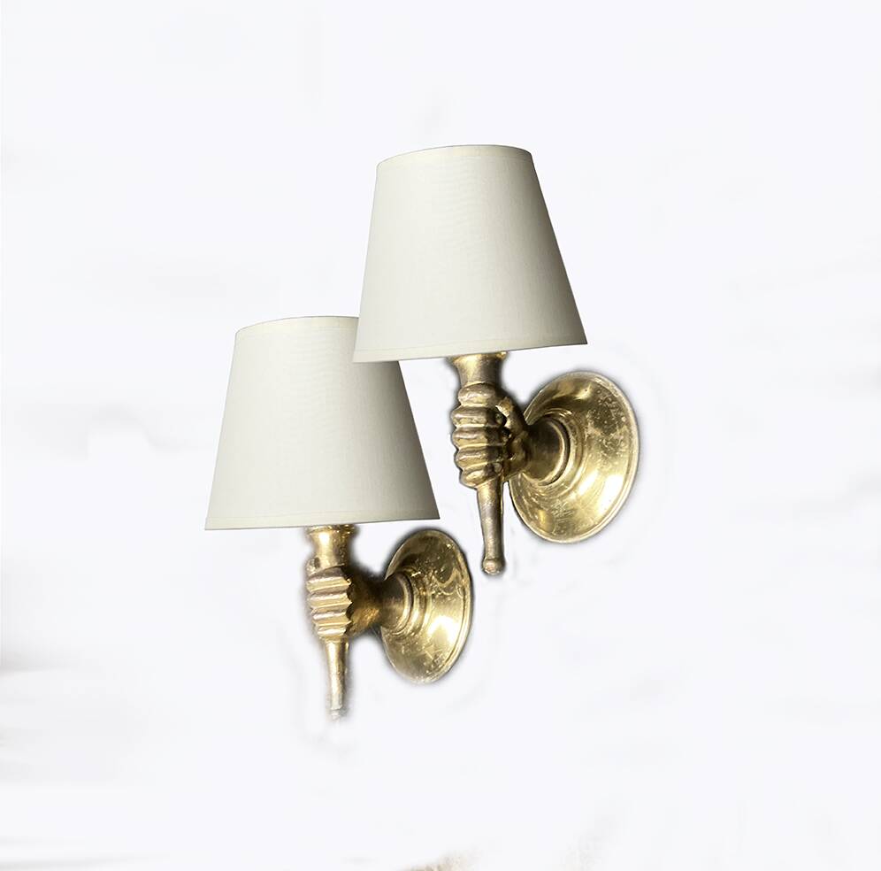 Pair of vintage Arbus hand sconces in bronze 1950