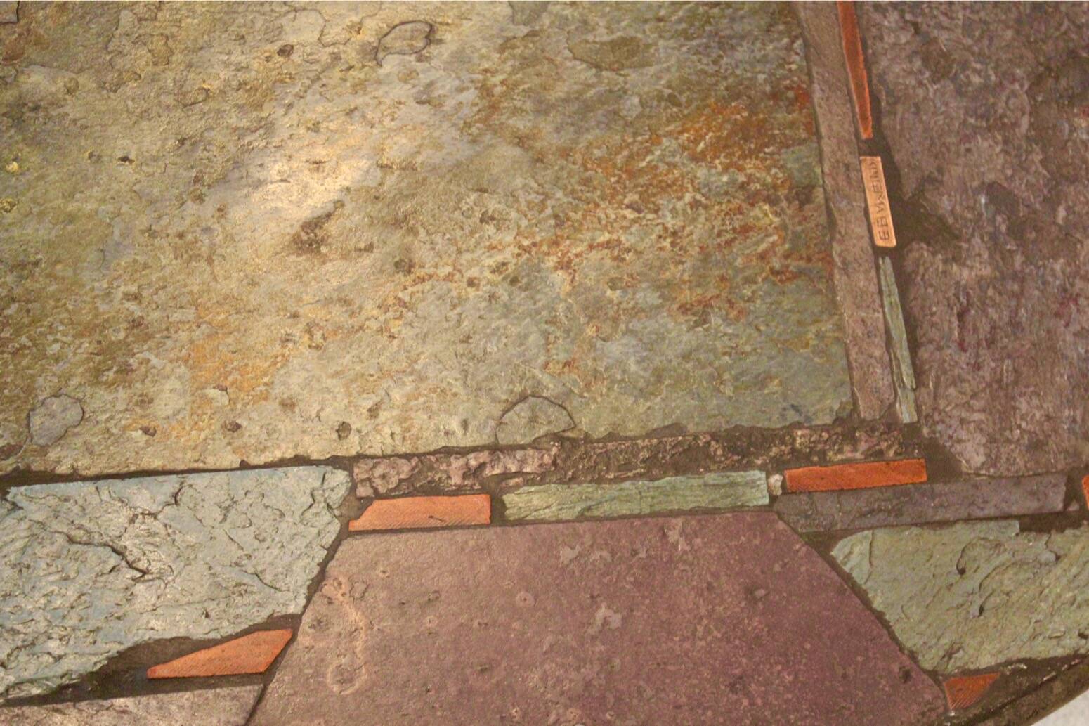 Brutalist Paul Kingma One-Off Slate, Ceramic and Brass Artwork Coffee Table, Signed