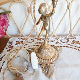 Bedside lamp, table, cherub in gilded brass