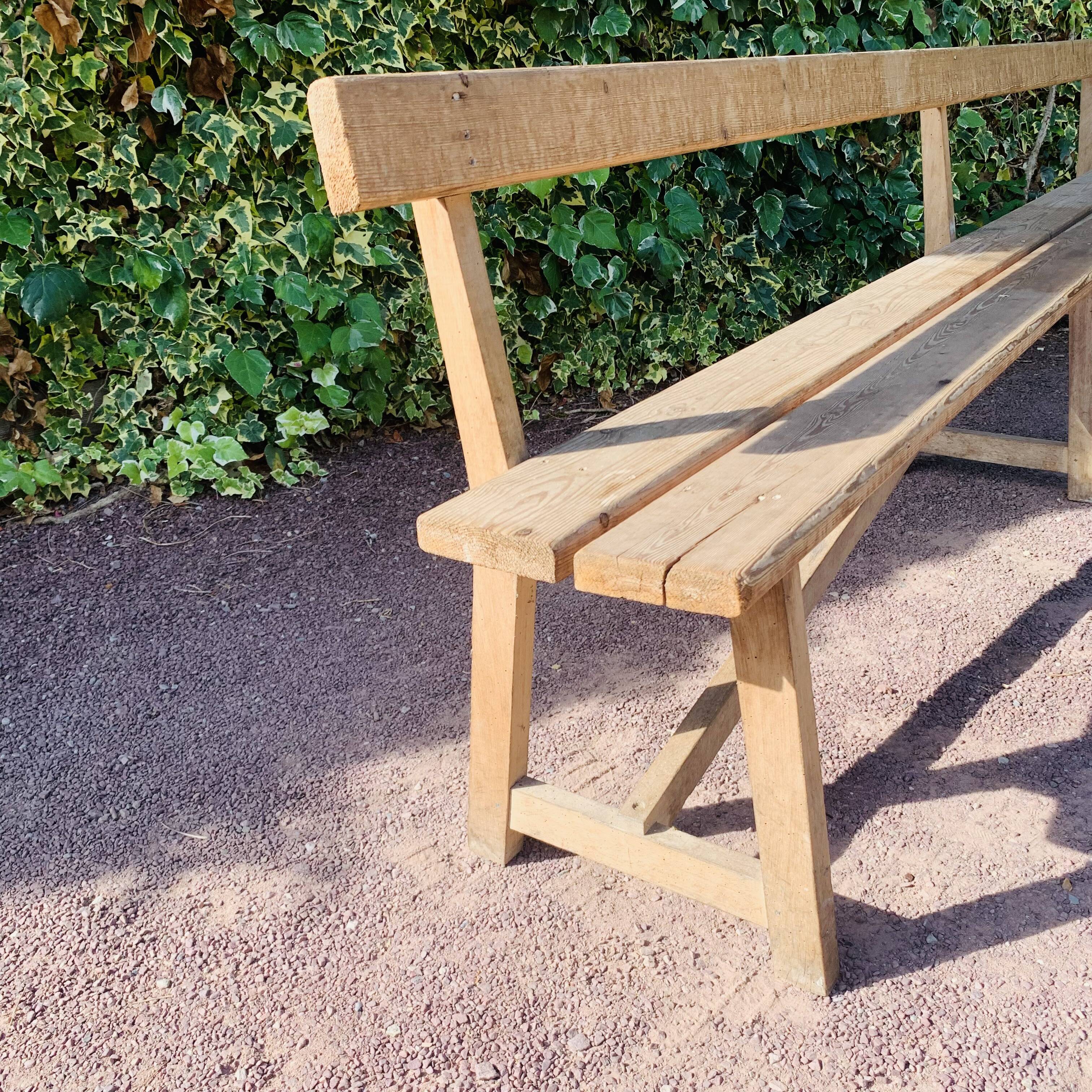 Old wooden church bench with backrest - 3 metres -