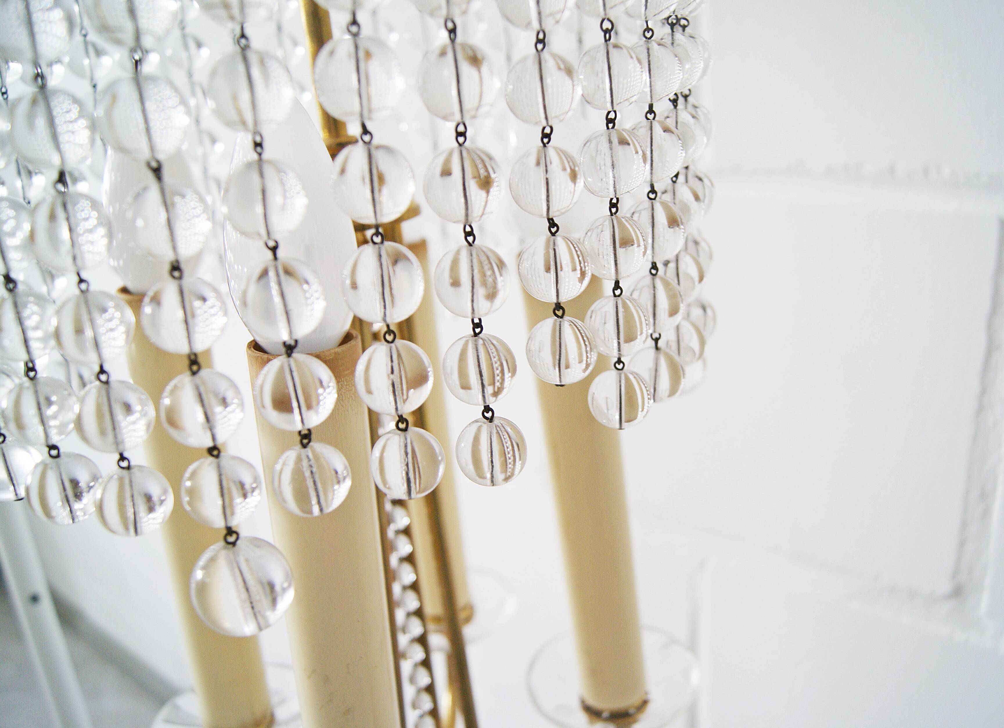 Chandelier antique four flames with glass beads, brass, boho lamp