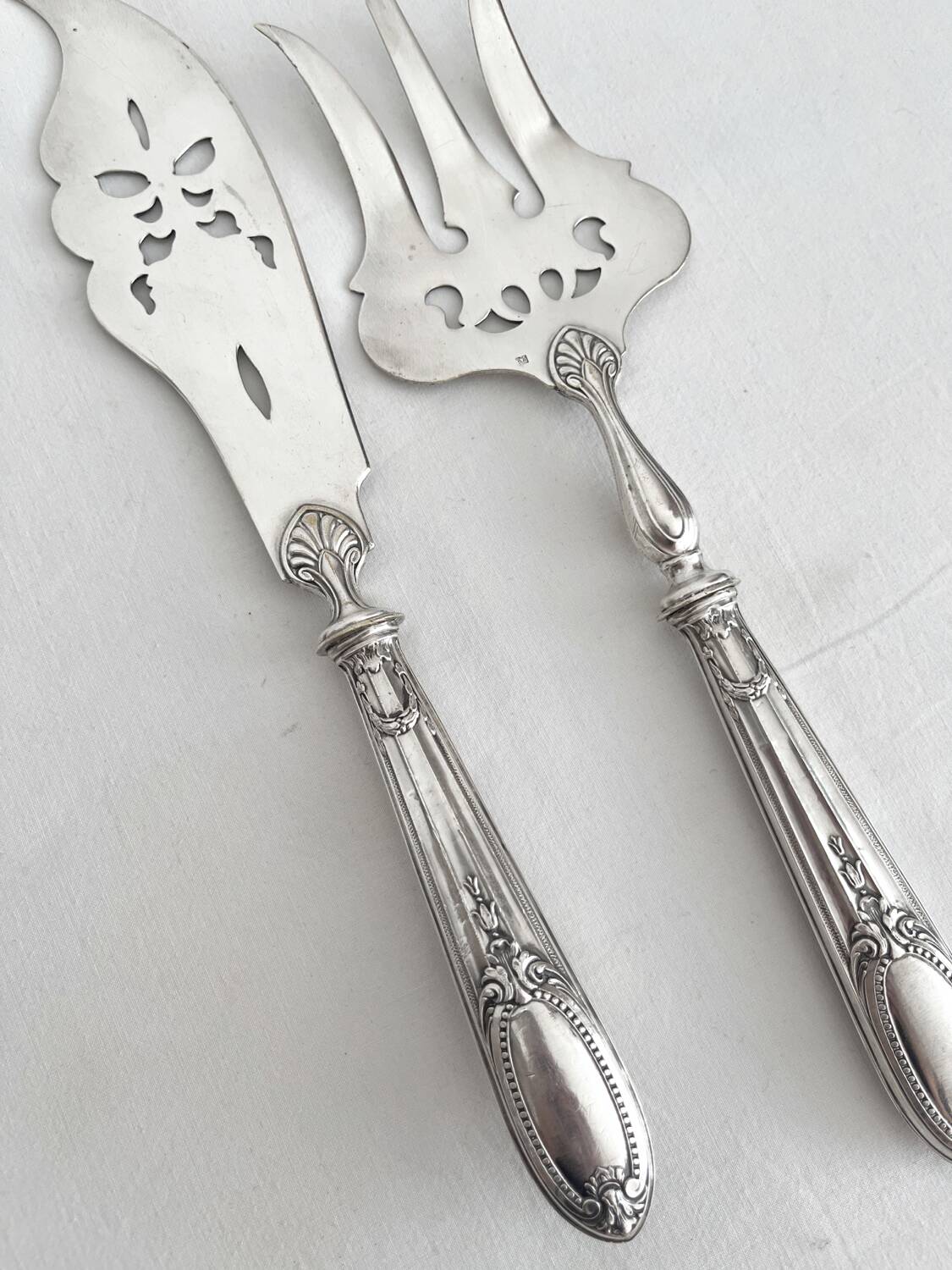 Antique silver and silver-plated fish serving cutlery