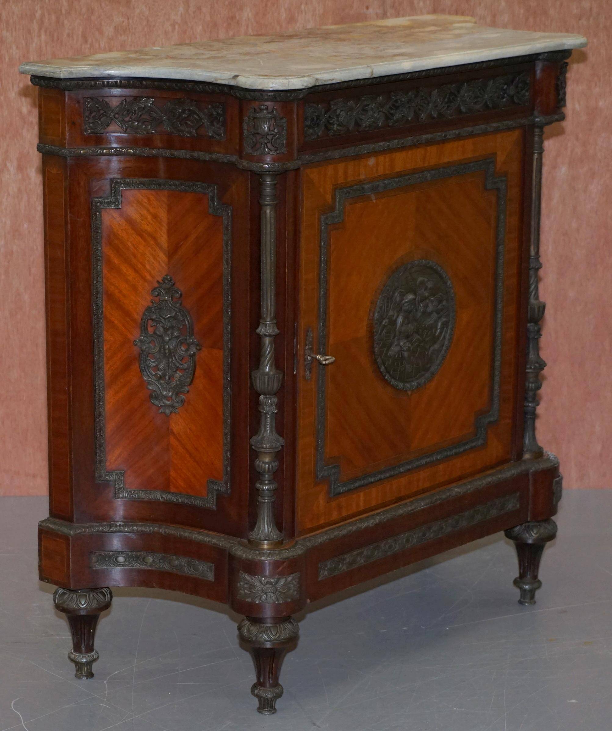 Louis Buffet in Walnut 19th Century with Drawers, Marble and Bronze Ornaments