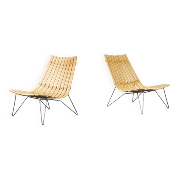 Pair of Scandinavian Scandia Easy Chairs by Hans Brattrud for Fjordfiesta — Beyit