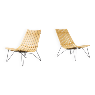 Pair of Scandinavian Scandia Easy Chairs by Hans Brattrud for Fjordfiesta