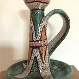 Hand candleholder in enamelled ceramic, polychrome paint, art deco, numbered