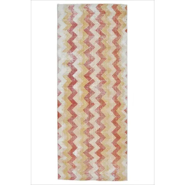 Vintage Chevron Yellow Turkish Hand-Knotted Tribal Runner 111x281