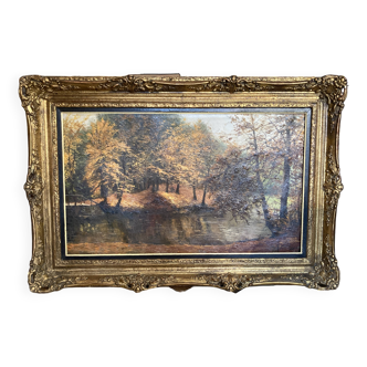 Dozinel _ L'étang des enfants noyés - huile sur toile moulurée