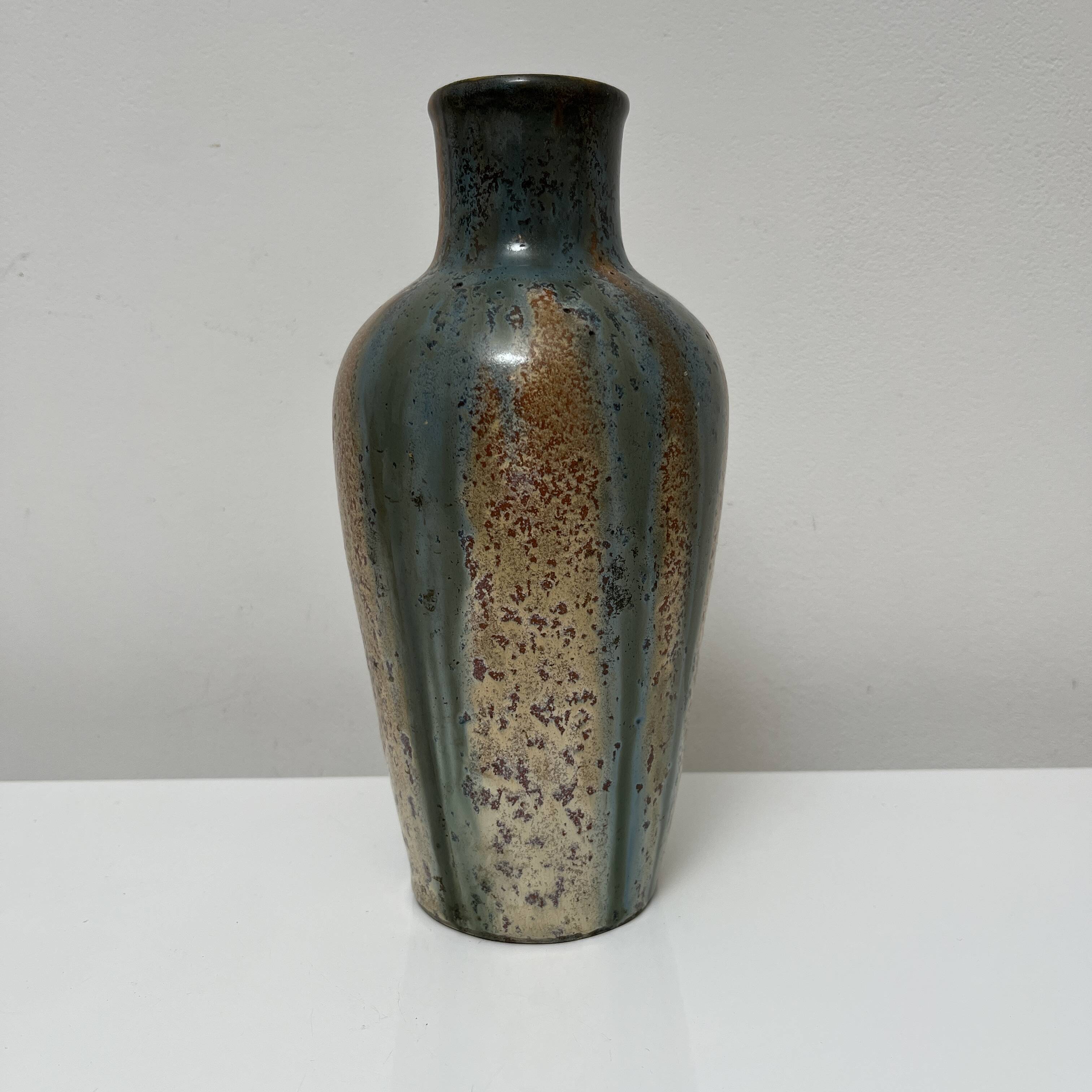 Pierrefonds Greber Delaherche style flamed stoneware vase