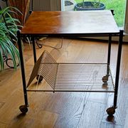vintage 60s vinyl rolling table with wooden top