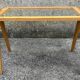 Small coffee table, wood, compass legs and mirror, vintage, 1960s
