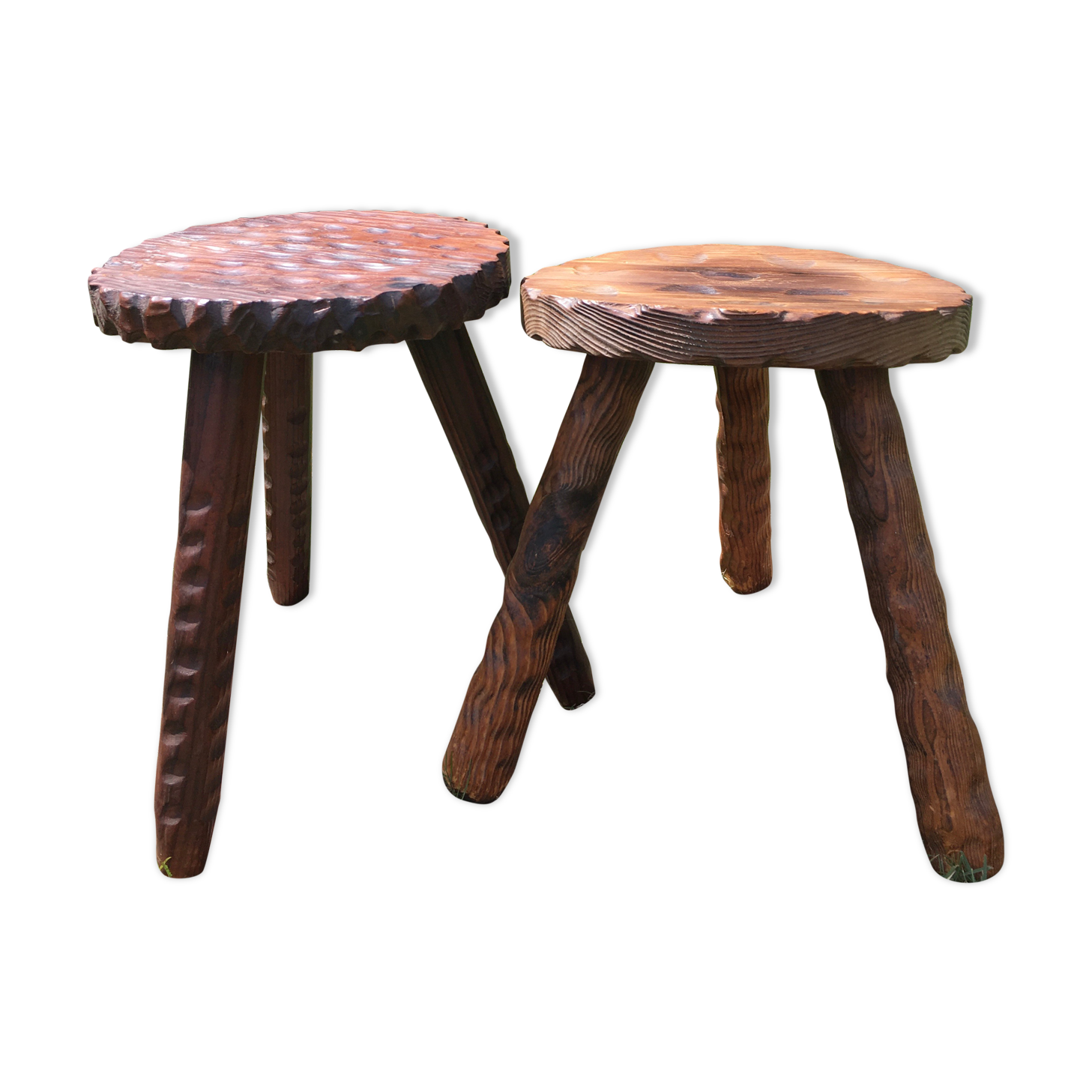 Pair of brutalist tripod stools