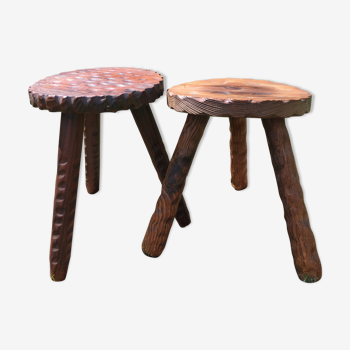 Pair of brutalist tripod stools