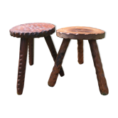 Paire de tabourets tripodes brutalistes