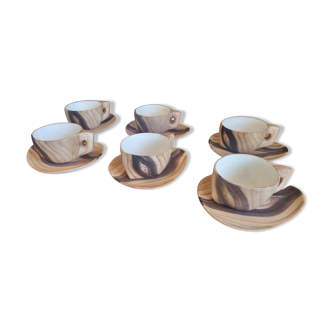 Lot de 6 tasses et soucoupes, service à café vintage