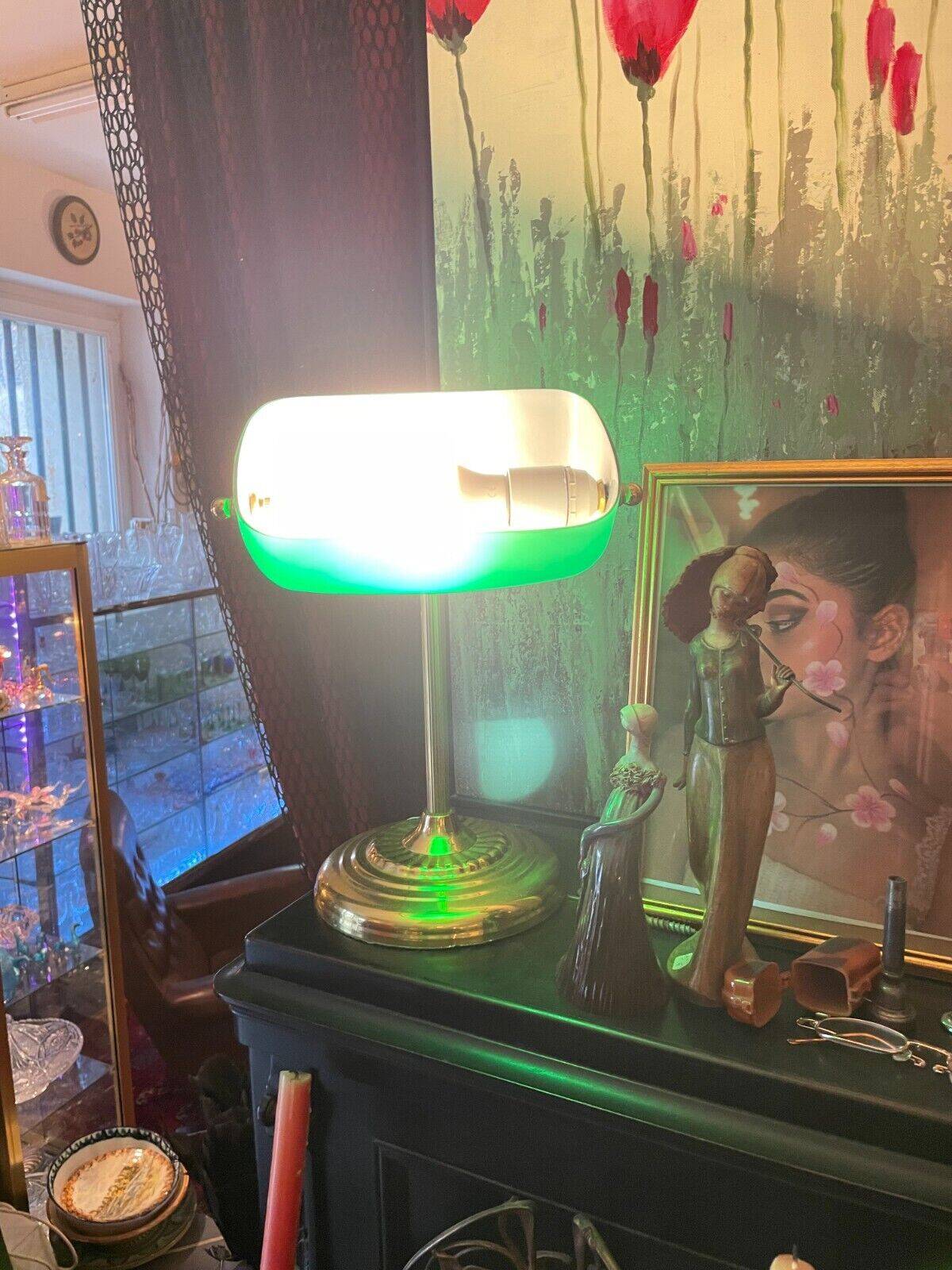 Notary desk lamp, banker, tilting green opaline library